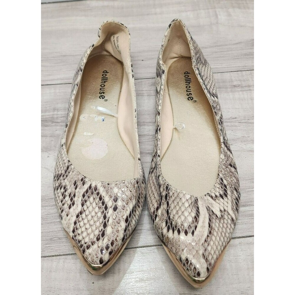 Dollhouse Flat Faux Snake Skin with Brass Toe Guard Flat Woman's Size 7.5